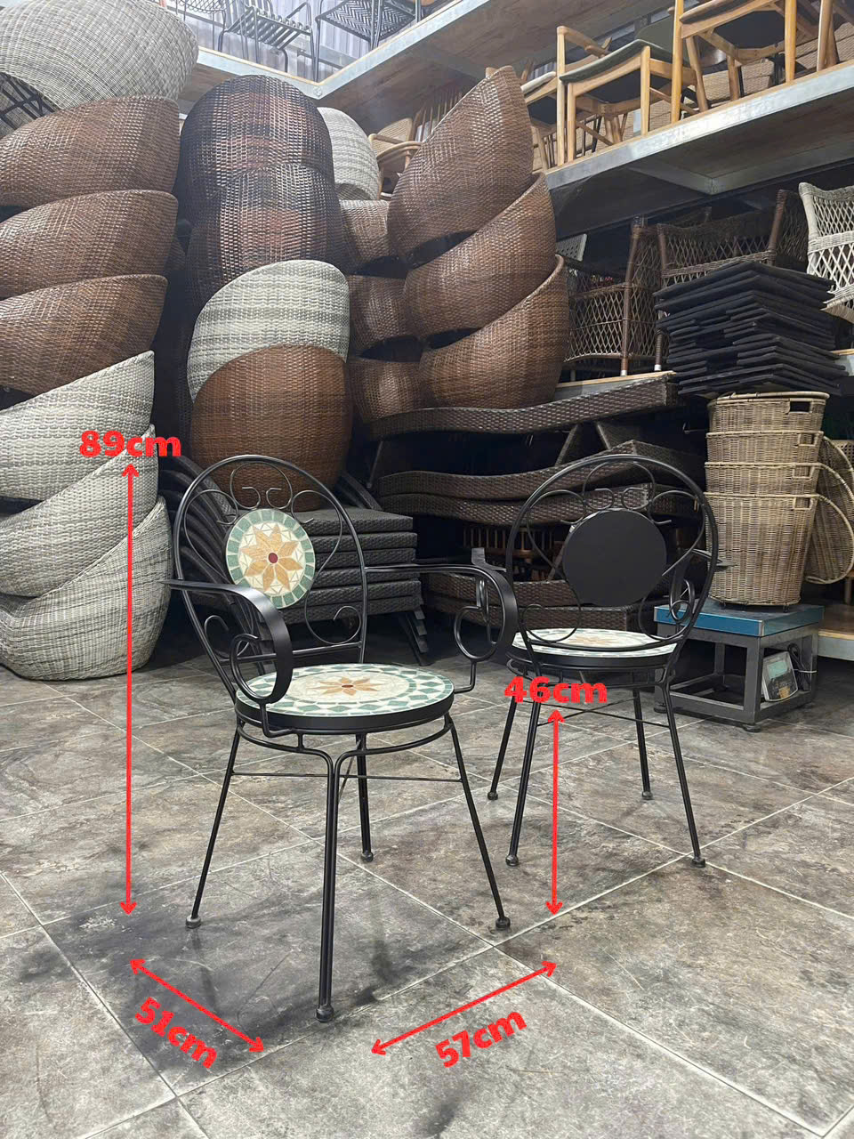 Ghế sắt đá hoa văn cafe sân vườn 